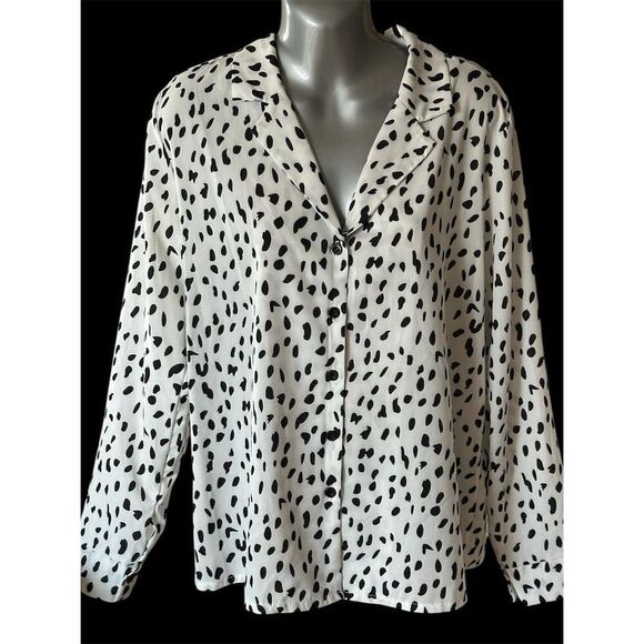 No brand  Women's Dalmatian Print Button-Up Blouse Size L Multicolor - Picture 1 of 6